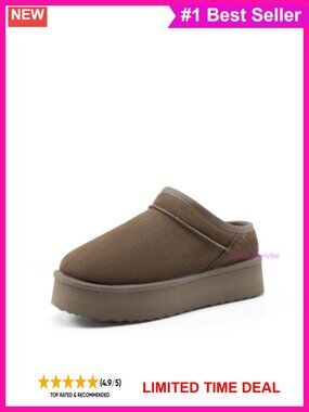 Platform Slippers Fuzzy Suede Slip On Plush Lined Cozy Indoor Outdoor